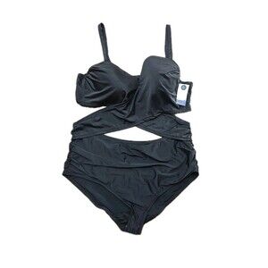 NEW - Swim by Cacique 42D Swimsuit One Piece Black Cut Out NWT MSRP $120.50